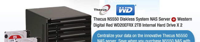 Thecus N5550 Diskless System NAS Server + Western Digital Red WD20EFRX 2TB Internal Hard Drive X 2