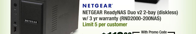 NETGEAR ReadyNAS Duo v2 2-bay (diskless) w/ 3 yr warranty (RND2000-200NAS)