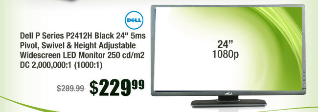 Dell P Series P2412H Black 24" 5ms Pivot, Swivel & Height Adjustable Widescreen LED Monitor 250 cd/m2 DC 2,000,000:1 (1000:1)