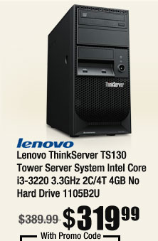 Lenovo ThinkServer TS130 Tower Server System Intel Core i3-3220 3.3GHz 2C/4T 4GB No Hard Drive 1105B2U