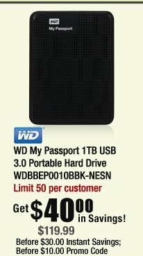 WD My Passport 1TB USB 3.0 Portable Hard Drive WDBBEP0010BBK-NESN