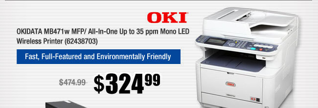 OKIDATA MB471w MFP/ All-In-One Up to 35 ppm Mono LED Wireless Printer (62438703)