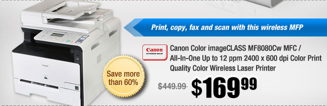 Canon Color imageCLASS MF8080Cw MFC / All-In-One Up to 12 ppm 2400 x 600 dpi Color Print Quality Color Wireless Laser Printer