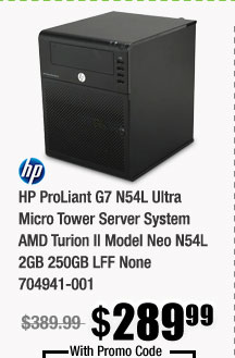 HP ProLiant G7 N54L Ultra Micro Tower Server System AMD Turion II Model Neo N54L 2GB 250GB LFF None 704941-001 