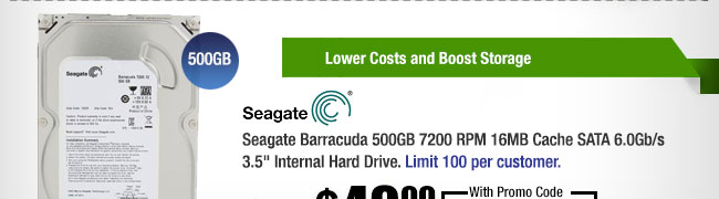 Seagate Barracuda 500GB 7200 RPM 16MB Cache SATA 6.0Gb/s 3.5" Internal Hard Drive