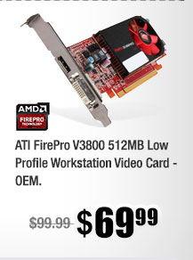 ATI FirePro V3800 512MB Low Profile Workstation Video Card - OEM