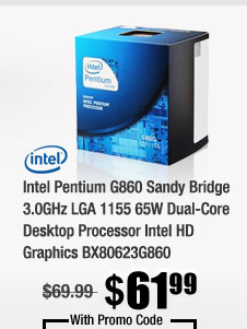 Intel Pentium G860 Sandy Bridge 3.0GHz LGA 1155 65W Dual-Core Desktop Processor Intel HD Graphics BX80623G860 