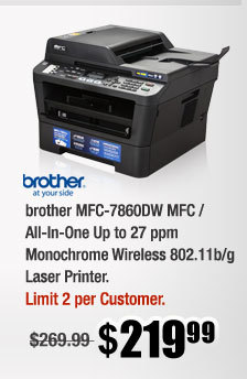 brother MFC-7860DW MFC / All-In-One Up to 27 ppm Monochrome Wireless 802.11b/g Laser Printer