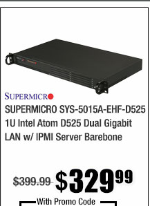 SUPERMICRO SYS-5015A-EHF-D525 1U Intel Atom D525 Dual Gigabit LAN w/ IPMI Server Barebone 