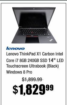 Lenovo ThinkPad X1 Carbon Intel Core i7 8GB 240GB SSD 14" LED Touchscreen Ultrabook (Black) Windows 8 Pro