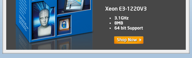 Xeon E3-1220V3
•3.1GHz
•8MB
•64 bit Support
Shop Now>