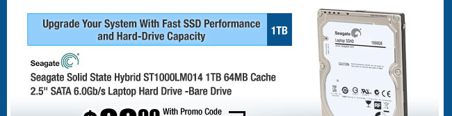 Seagate Solid State Hybrid ST1000LM014 1TB 64MB Cache 2.5" SATA 6.0Gb/s Laptop Hard Drive -Bare Drive