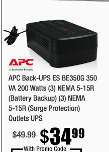 APC Back-UPS ES BE350G 350 VA 200 Watts (3) NEMA 5-15R (Battery Backup) (3) NEMA 5-15R (Surge Protection) Outlets UPS 