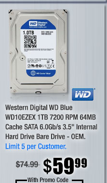 Western Digital WD Blue WD10EZEX 1TB 7200 RPM 64MB Cache SATA 6.0Gb/s 3.5" Internal Hard Drive Bare Drive - OEM 