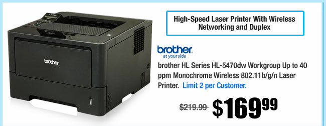 brother HL Series HL-5470dw Workgroup Up to 40 ppm Monochrome Wireless 802.11b/g/n Laser Printer