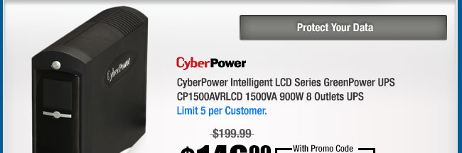 CyberPower Intelligent LCD Series GreenPower UPS CP1500AVRLCD 1500VA 900W 8 Outlets UPS 