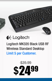 Logitech MK320 Black USB RF Wireless Standard Desktop 