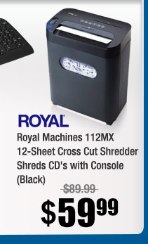 Royal Machines 112MX 12-Sheet Cross Cut Shredder Shreds CD's with Console (Black) 