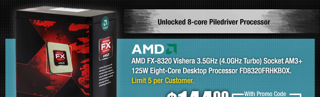 AMD FX-8320 Vishera 3.5GHz (4.0GHz Turbo) Socket AM3+ 125W Eight-Core Desktop Processor FD8320FRHKBOX