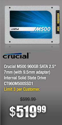 Crucial M500 960GB SATA 2.5" 7mm (with 9.5mm adapter) Internal Solid State Drive CT960M500SSD1