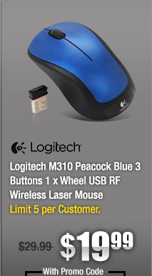 Logitech M310 Peacock Blue 3 Buttons 1 x Wheel USB RF Wireless Laser Mouse