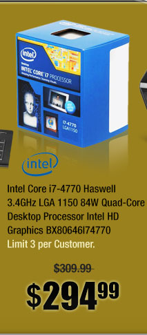 Intel Core i7-4770 Haswell 3.4GHz LGA 1150 84W Quad-Core Desktop Processor Intel HD Graphics BX80646I74770