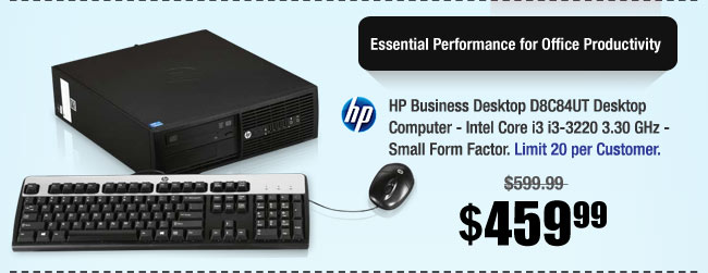 HP Business Desktop D8C84UT Desktop Computer - Intel Core i3 i3-3220 3.30 GHz - Small Form Factor