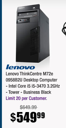 Lenovo ThinkCentre M72e 0958B2U Desktop Computer - Intel Core i5 i5-3470 3.2GHz - Tower - Business Black