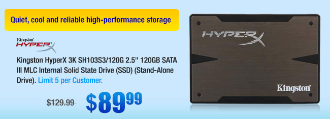 Kingston HyperX 3K SH103S3/120G 2.5" 120GB SATA III MLC Internal Solid State Drive (SSD) (Stand-Alone Drive)