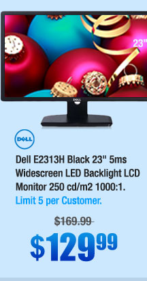 Dell E2313H Black 23" 5ms Widescreen LED Backlight LCD Monitor 250 cd/m2 1000:1