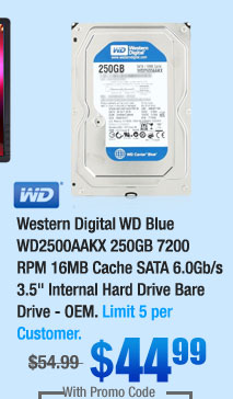 Western Digital WD Blue WD2500AAKX 250GB 7200 RPM 16MB Cache SATA 6.0Gb/s 3.5" Internal Hard Drive Bare Drive - OEM