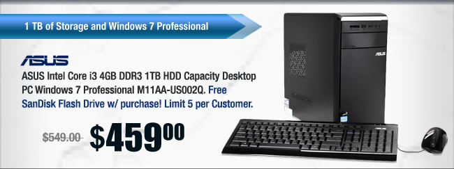 ASUS Intel Core i3 4GB DDR3 1TB HDD Capacity Desktop PC Windows 7 Professional M11AA-US002Q