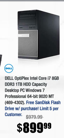 DELL OptiPlex Intel Core i7 8GB DDR3 1TB HDD Capacity Desktop PC Windows 7 Professional 64-bit 9020 MT (469-4302)