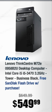 Lenovo ThinkCentre M72e 0958B2U Desktop Computer - Intel Core i5 i5-3470 3.2GHz - Tower - Business Black