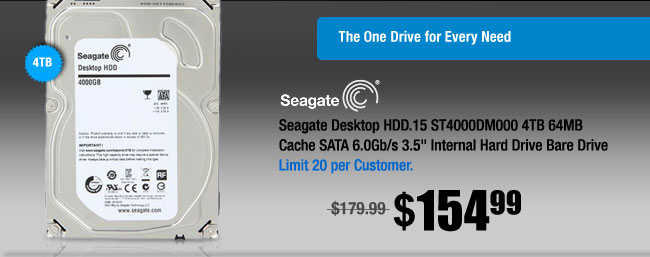 Seagate Desktop HDD.15 ST4000DM000 4TB 64MB Cache SATA 6.0Gb/s 3.5" Internal Hard Drive Bare Drive