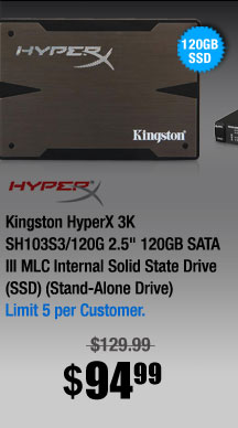 Kingston HyperX 3K SH103S3/120G 2.5" 120GB SATA III MLC Internal Solid State Drive (SSD) (Stand-Alone Drive)