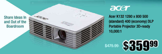 Acer K132 1280 x 800 500 (standard) 400 (economy) DLP Portable Projector