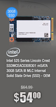 Intel 525 Series Lincoln Crest SSDMCEAC030B301 mSATA 30GB SATA III MLC Internal Solid State Drive (SSD) - OEM