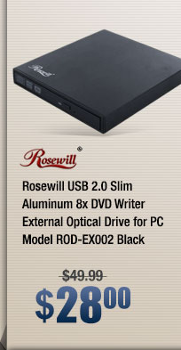 Rosewill USB 2.0 Slim Aluminum 8x DVD Writer External Optical Drive for PC Model ROD-EX002 Black