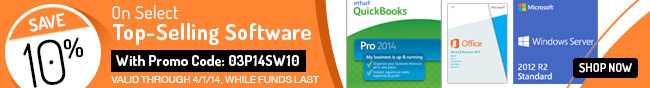 Save 10% On Select Top-Selling Software With Promo Code: 03P14SW10. Valid Through 4/1/14, While Funds Last.