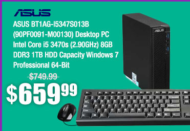 ASUS BT1AG-I5347S013B (90PF0091-M00130) Desktop PC Intel Core i5 3470s (2.90GHz) 8GB DDR3 1TB HDD Capacity Windows 7 Professional 64-Bit