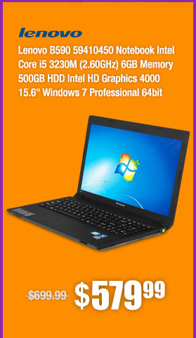 Lenovo B590 59410450 Notebook Intel Core i5 3230M (2.60GHz) 6GB Memory 500GB HDD Intel HD Graphics 4000 15.6" Windows 7 Professional 64bit