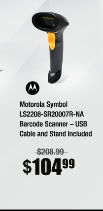Motorola Symbol LS2208-SR20007R-NA Barcode Scanner – USB Cable and Stand Included 