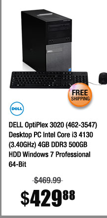 DELL OptiPlex 3020 (462-3547) Desktop PC Intel Core i3 4130 (3.40GHz) 4GB DDR3 500GB HDD Windows 7 Professional 64-Bit 