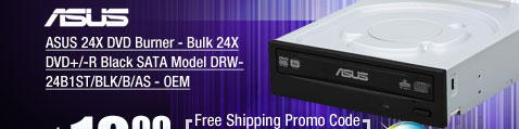 ASUS 24X DVD Burner - Bulk 24X DVD+/-R Black SATA Model DRW-24B1ST/BLK/B/AS - OEM