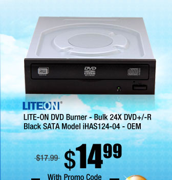 LITE-ON DVD Burner - Bulk 24X DVD+/-R Black SATA Model iHAS124-04 - OEM