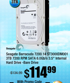 Seagate Barracuda 7200.14 ST3000DM001 3TB 7200 RPM SATA 6.0Gb/s 3.5 inch Internal Hard Drive -Bare Drive