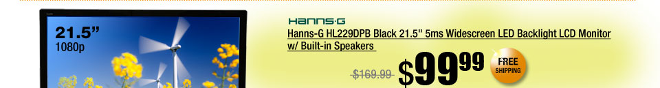 Hanns-G HL229DPB Black 21.5 inch 5ms Widescreen LED Backlight LCD Monitor w/ Built-in Speakers 