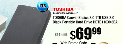 TOSHIBA Canvio Basics 3.0 1TB USB 3.0 Black Portable Hard Drive HDTB110XK3BA 