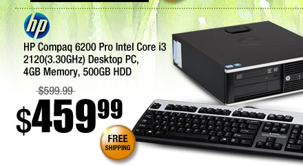 HP Compaq 6200 Pro Intel Core i3 2120(3.30GHz) Desktop PC, 4GB Memory, 500GB HDD